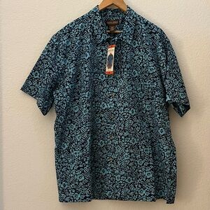 NEW! Men's Hawaiian Blue Patterned Collared Short Sleeve Button Down Shirt XXL
